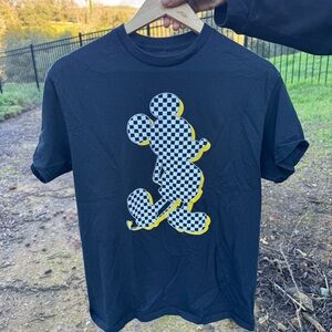 Mens Black Checkered Disney Mickey Mouse Shirt Medium